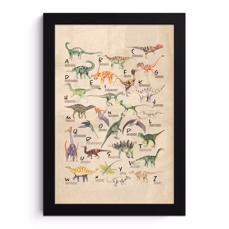 Alfabet - Dino - Dinosaurus - Educatief - Retro - Kinderen fotolijst zwart zonder passe partout klein -3d