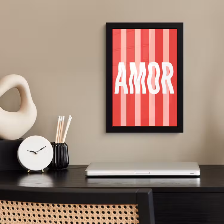 Amor - Strepen - Rood - Roze fotolijst zwart zonder passe partout klein -sfeer1