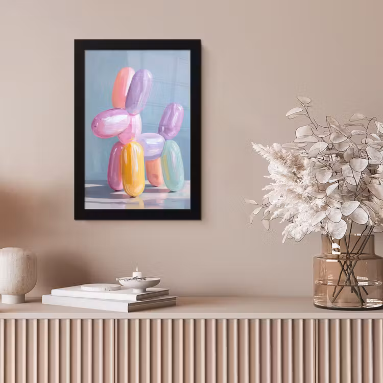 Dier - Ballon - Pasteltinten - Glanzend fotolijst zwart zonder passe partout klein -sfeer5