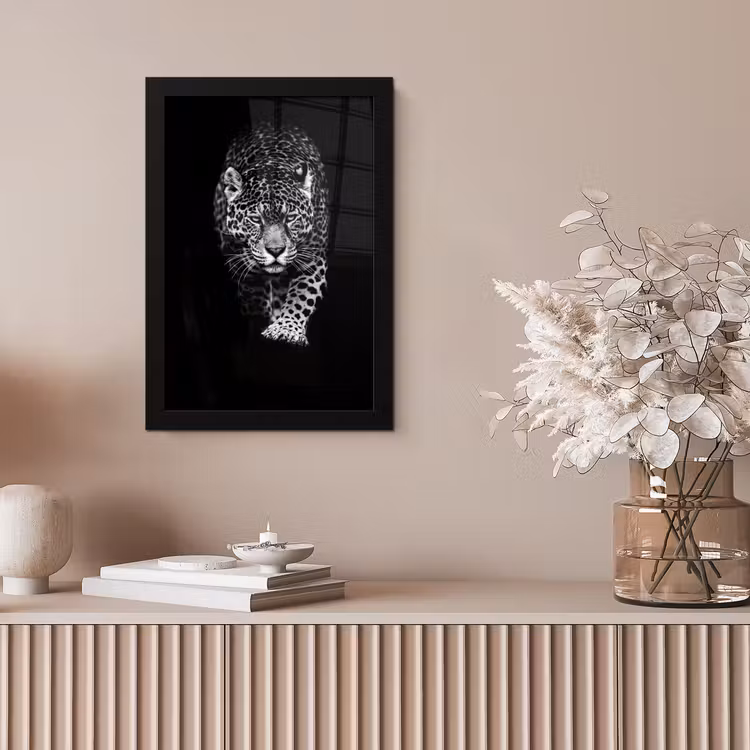 Dieren - Zwart - Luipaard - Wit - Wild fotolijst zwart zonder passe partout klein -sfeer5