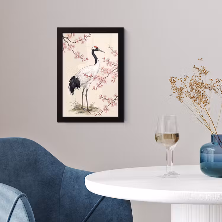 Aziatisch - Kraanvogel - Beige fotolijst zwart zonder passe partout klein -sfeer4