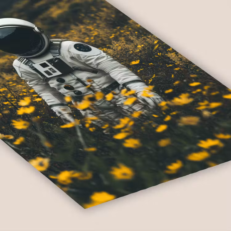 Astronaut - Bloemen - Veld - Geel fotolijst zwart zonder passe partout klein -zsfeer6