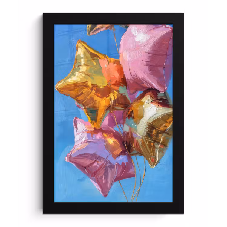 Ballonnen - Goud - Stervorm - Roze fotolijst zwart zonder passe partout klein -3d