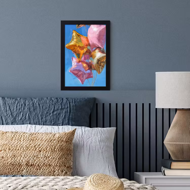 Ballonnen - Goud - Stervorm - Roze fotolijst zwart zonder passe partout klein -sfeer3
