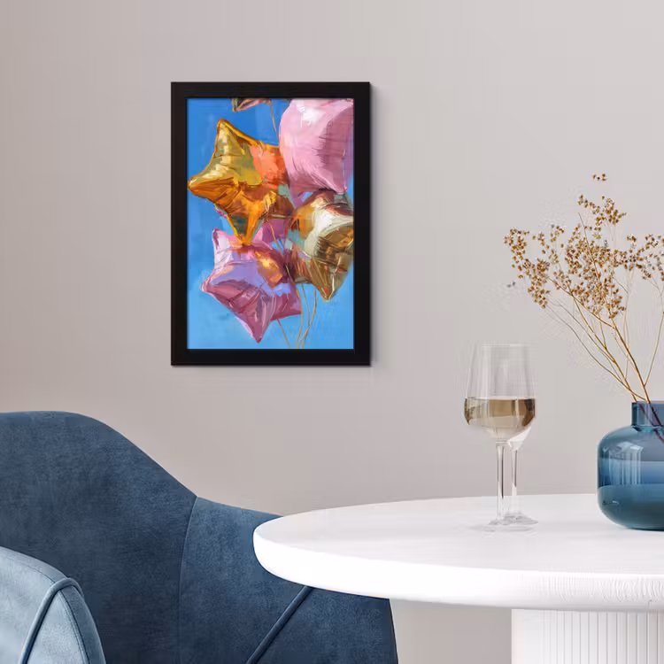 Ballonnen - Goud - Stervorm - Roze fotolijst zwart zonder passe partout klein -sfeer4