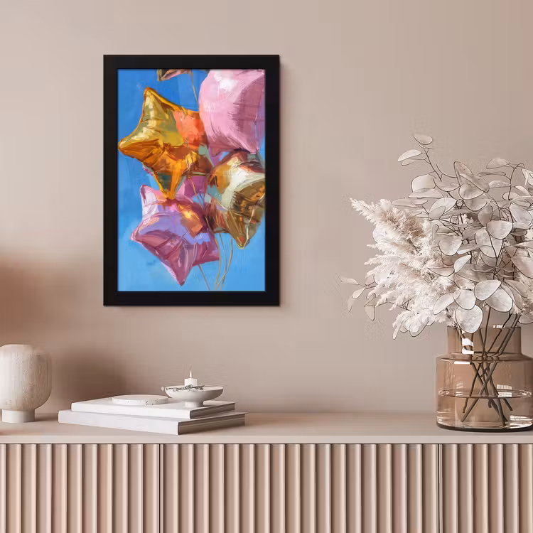 Ballonnen - Goud - Stervorm - Roze fotolijst zwart zonder passe partout klein -sfeer5
