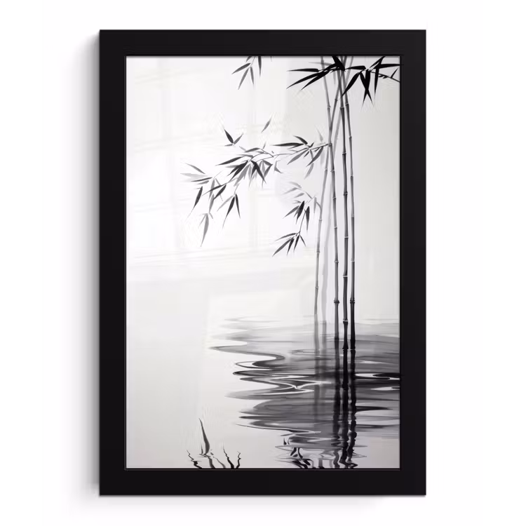 Bamboestammen - Water - Minimalistisch - Wit fotolijst zwart zonder passe partout klein -3d