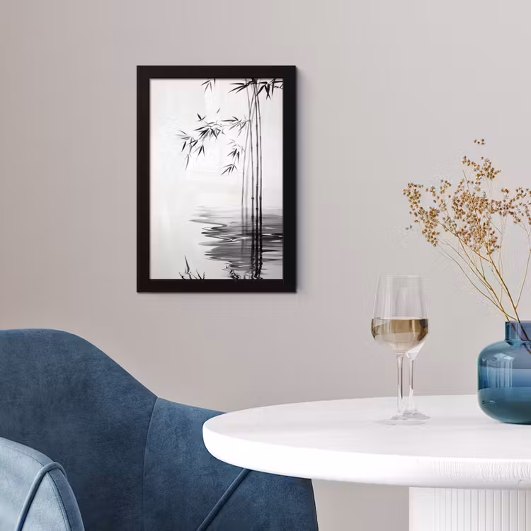 Bamboestammen - Water - Minimalistisch - Wit fotolijst zwart zonder passe partout klein -sfeer4