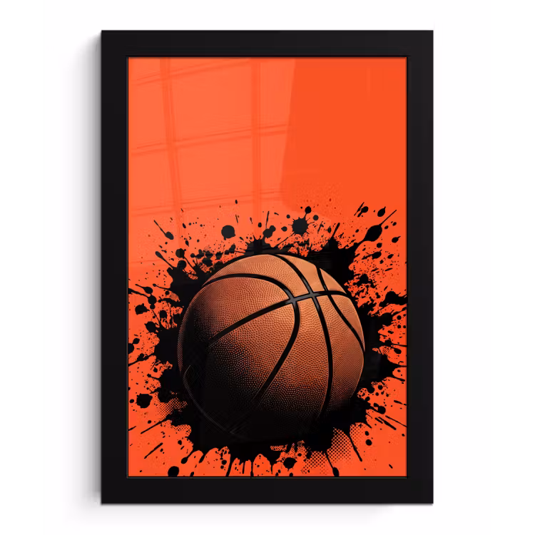 Basketbal - Verf - Sport - Oranje fotolijst zwart zonder passe partout klein -3d
