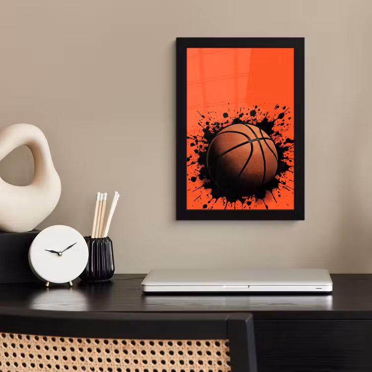 Basketbal - Verf - Sport - Oranje fotolijst zwart zonder passe partout klein -sfeer1