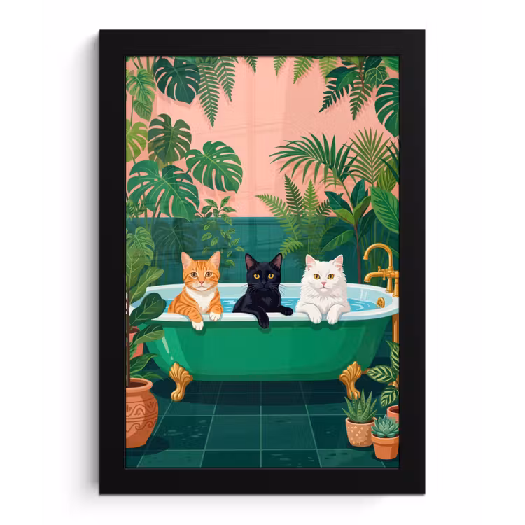 Badkamer - Kattenparade - Kleurrijk fotolijst zwart zonder passe partout klein -3d