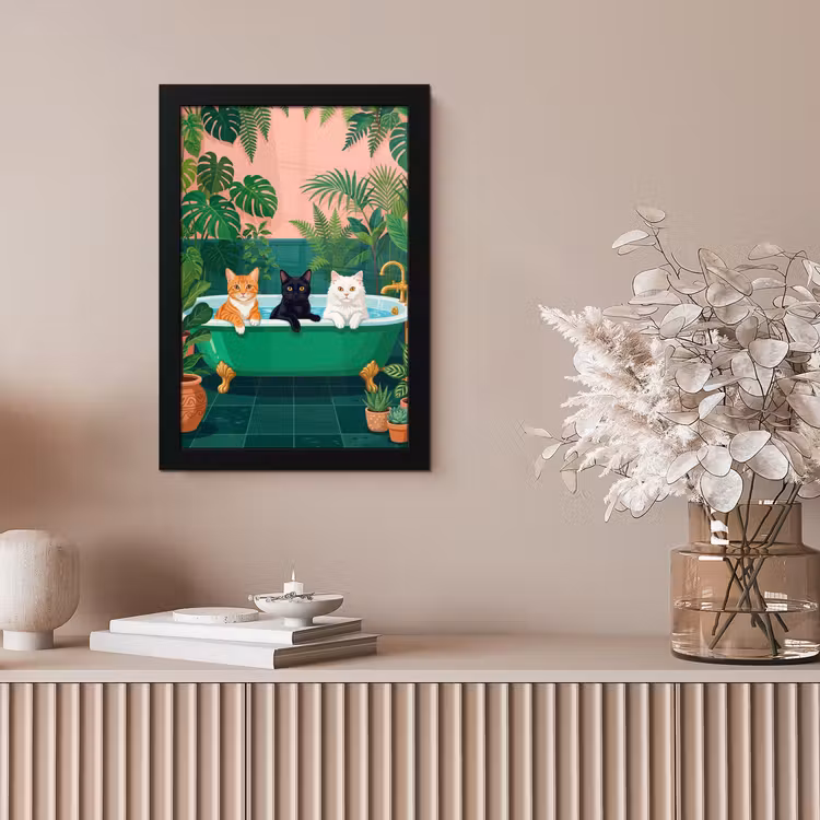Badkamer - Kattenparade - Kleurrijk fotolijst zwart zonder passe partout klein -sfeer5