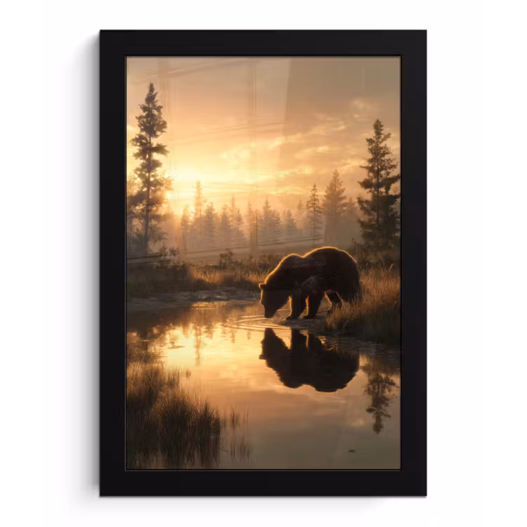 Beer - water - Bos - Ochtendlicht fotolijst zwart zonder passe partout klein -3d