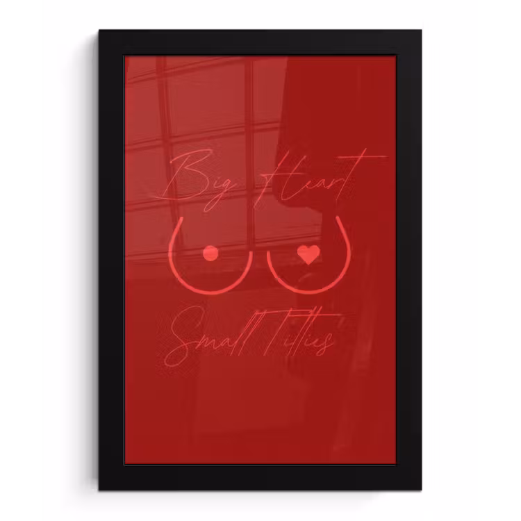 big heart small titties - Hart - Rood fotolijst zwart zonder passe partout klein -3d
