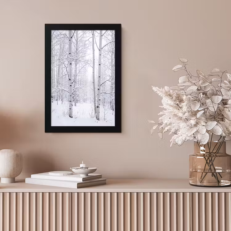 Berkenbomen - Sneeuw - Winter - Bos - Wit fotolijst zwart zonder passe partout klein -sfeer5