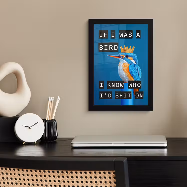 Vogel - Decoratie - Ijsvogel - Blauw fotolijst zwart zonder passe partout klein -sfeer1