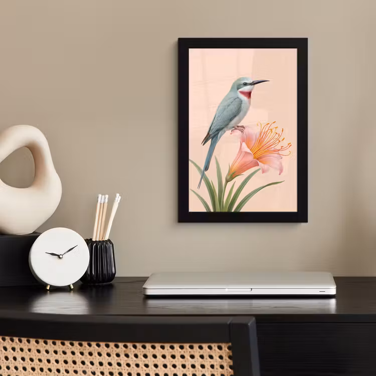 Vogel - Bloem - Natuur - Roze fotolijst zwart zonder passe partout klein -sfeer1