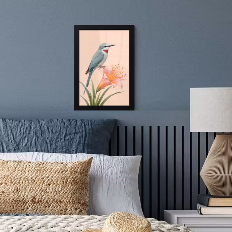 Vogel - Bloem - Natuur - Roze fotolijst zwart zonder passe partout klein -sfeer3