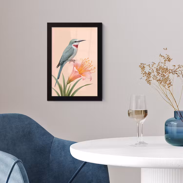Vogel - Bloem - Natuur - Roze fotolijst zwart zonder passe partout klein -sfeer4