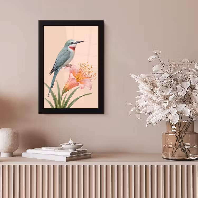 Vogel - Bloem - Natuur - Roze fotolijst zwart zonder passe partout klein -sfeer5
