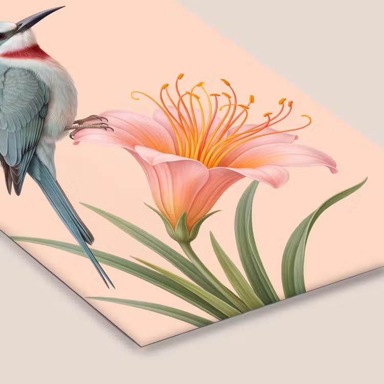Vogel - Bloem - Natuur - Roze fotolijst zwart zonder passe partout klein -zsfeer6