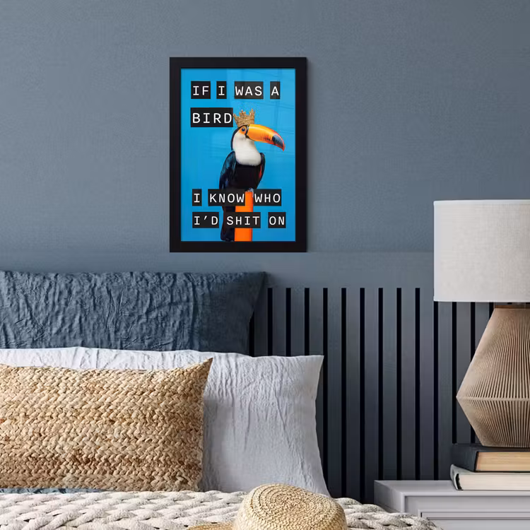 Vogel - Toekan - Blauw - Quotes fotolijst zwart zonder passe partout klein -sfeer3