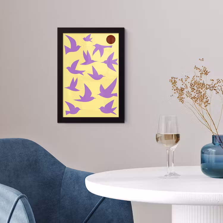 Vogels - Cirkel - Geel - Beweging fotolijst zwart zonder passe partout klein -sfeer4