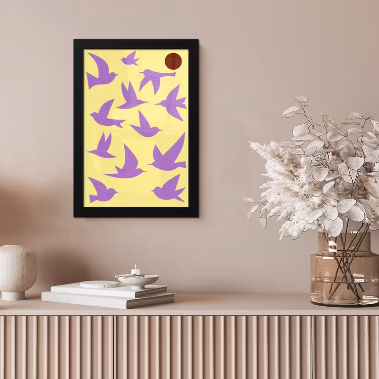 Vogels - Cirkel - Geel - Beweging fotolijst zwart zonder passe partout klein -sfeer5