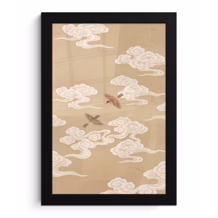 Vogels - Vliegen - Beige fotolijst zwart zonder passe partout klein -3d