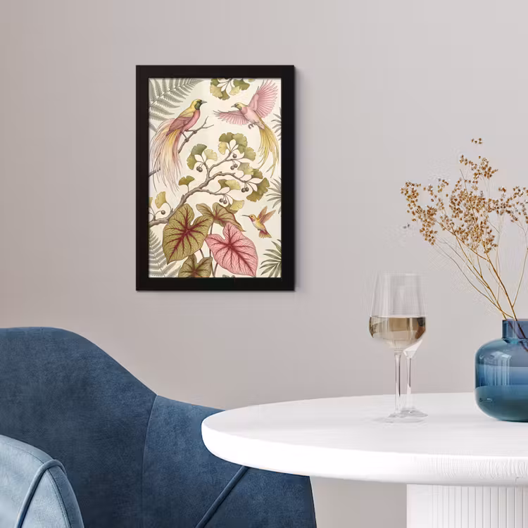 Vogels - Tropisch - Botanisch - Roze fotolijst zwart zonder passe partout klein -sfeer4