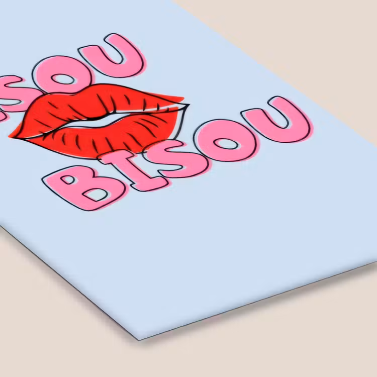 Bisou - Blauw - Roze - Lippen fotolijst zwart zonder passe partout klein -zsfeer6