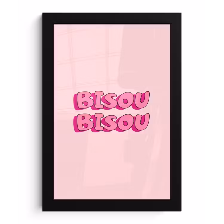 Bisou - Roze - Schaduw fotolijst zwart zonder passe partout klein -3d
