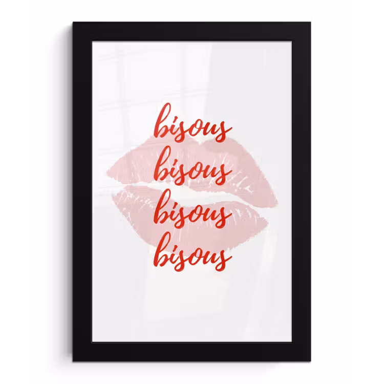 Bisous - Lip - Wit - Rood fotolijst zwart zonder passe partout klein -3d
