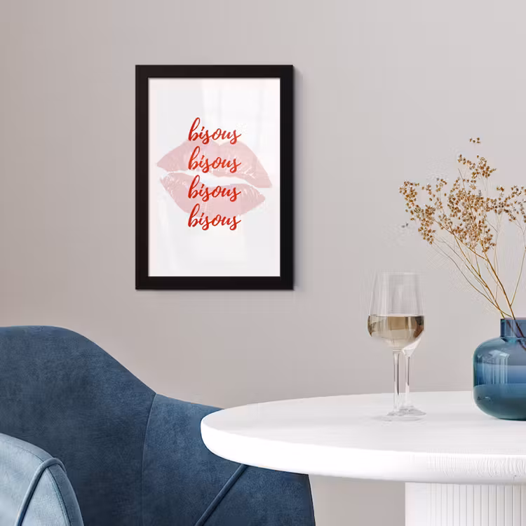 Bisous - Lip - Wit - Rood fotolijst zwart zonder passe partout klein -sfeer4