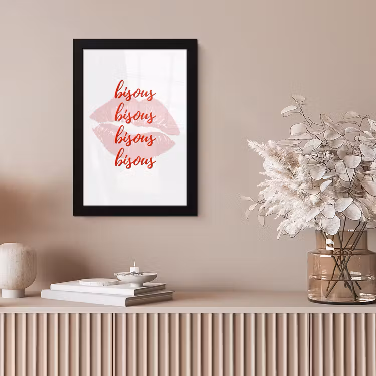 Bisous - Lip - Wit - Rood fotolijst zwart zonder passe partout klein -sfeer5