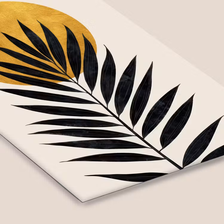 Zwart palmblad - Gouden cirkel - Beige achtergrond fotolijst zwart zonder passe partout klein -zsfeer6