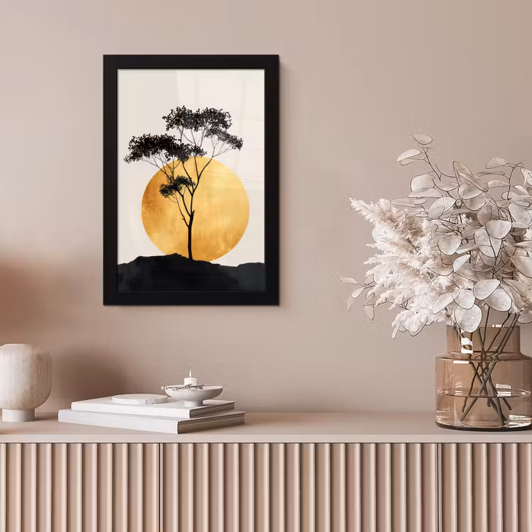 Zwarte boom - Gouden cirkel - Heuvel fotolijst zwart zonder passe partout klein -sfeer5