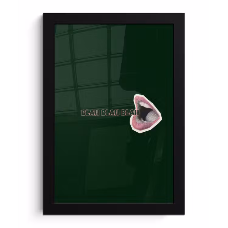 BLAH BLAH BLAH - Mond - Groen fotolijst zwart zonder passe partout klein -3d