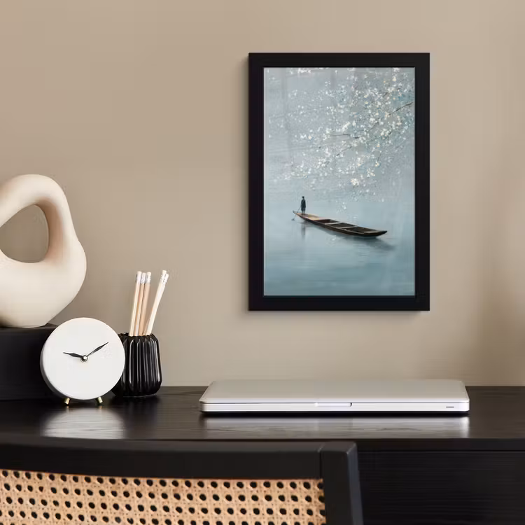 Bloesems - Minimalistisch - Wateroppervlak - Boot fotolijst zwart zonder passe partout klein -sfeer1