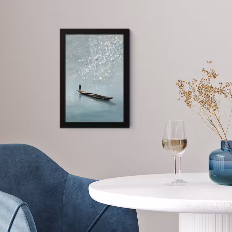 Bloesems - Minimalistisch - Wateroppervlak - Boot fotolijst zwart zonder passe partout klein -sfeer4