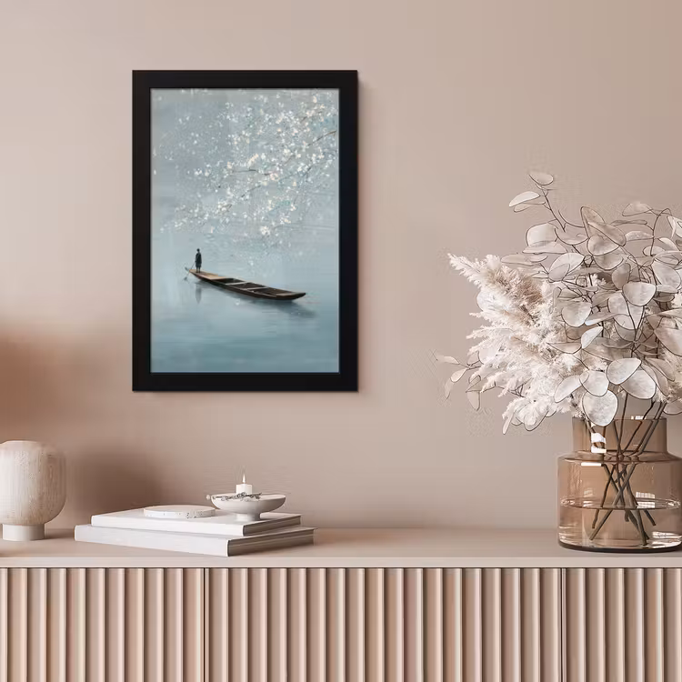 Bloesems - Minimalistisch - Wateroppervlak - Boot fotolijst zwart zonder passe partout klein -sfeer5