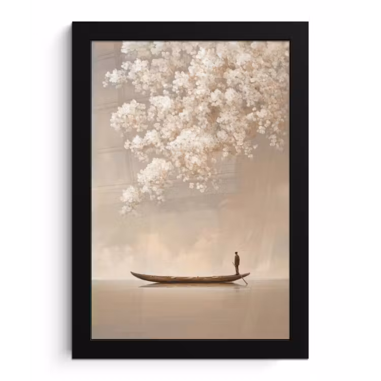 Bloesems - Wit - Boot - Minimalistisch fotolijst zwart zonder passe partout klein -3d