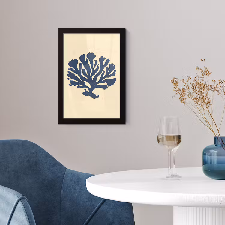 Blauw koraal - Vertakkingen - Beige fotolijst zwart zonder passe partout klein -sfeer4