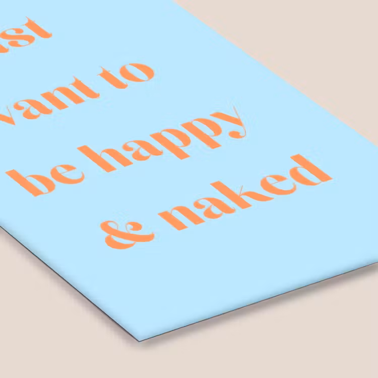 Blauw - Oranje - Just want to be happy & naked fotolijst zwart zonder passe partout klein -zsfeer6