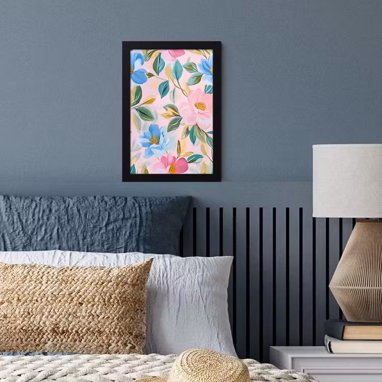 Blauw - Roze - Bloemen fotolijst zwart zonder passe partout klein -sfeer3