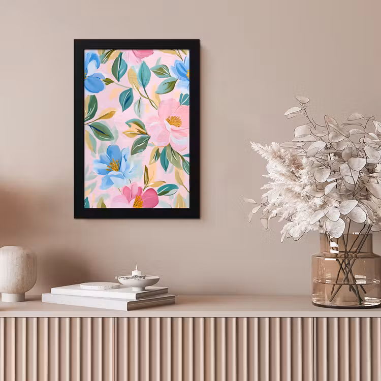 Blauw - Roze - Bloemen fotolijst zwart zonder passe partout klein -sfeer5