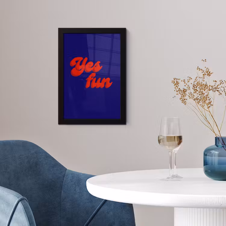 Blauw - Rood - Yes fun - 3D fotolijst zwart zonder passe partout klein -sfeer4
