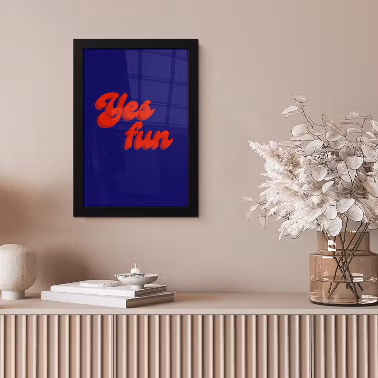 Blauw - Rood - Yes fun - 3D fotolijst zwart zonder passe partout klein -sfeer5