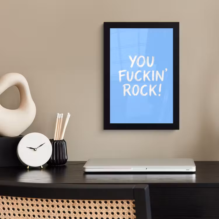 Blauw - Wit - You fuckin rock fotolijst zwart zonder passe partout klein -sfeer1