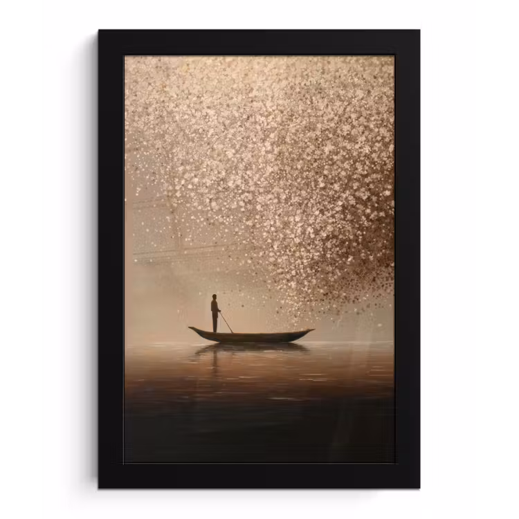 Bootje - Blaadjes - Goud - Water fotolijst zwart zonder passe partout klein -3d